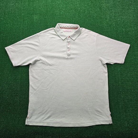 Tommy Bahama Polo Shirt Mens Large Light Green Striped Golf Summer Beach Casual - Picture 1 of 8